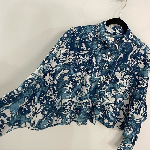 NEW Anthropologie Pilcro Batwing Ruffle Blouse Size Small Blue Floral NWT. 4 - Picture 6 of 10